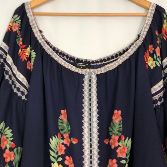 Flower & Feather Floral Chiffon Tunic/Blouse Off Shoulder Size 3XL - Picture 4 of 12